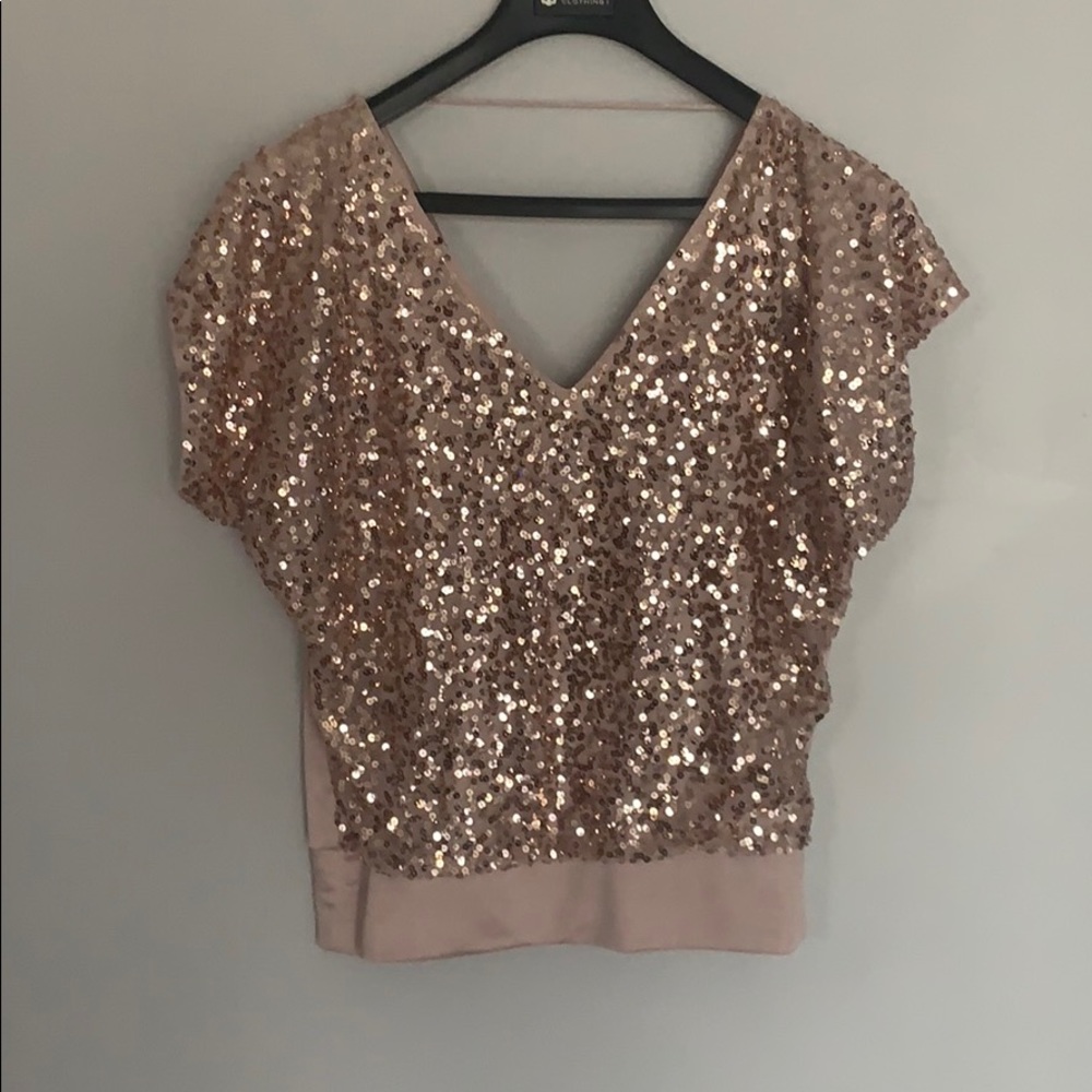 Express ..Sequined  front, v neck, top size small